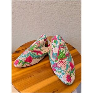 Zipakna Women 7 Embroidered Floral Textile Mules Flats Pink‎ Green Teal Mexico